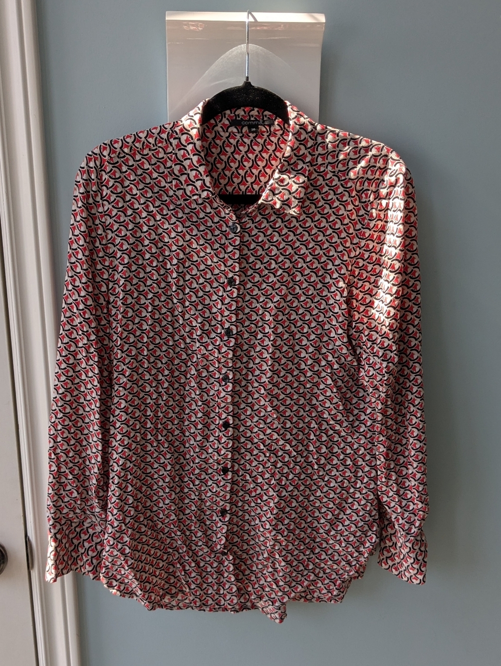 Patterned Button-Up Shirt — Red / White